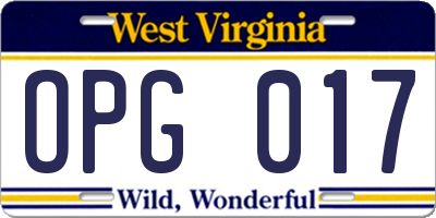 WV license plate OPG017
