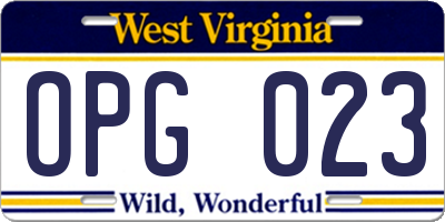 WV license plate OPG023