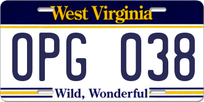 WV license plate OPG038