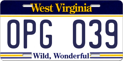 WV license plate OPG039