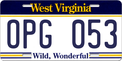 WV license plate OPG053