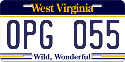 WV license plate OPG055