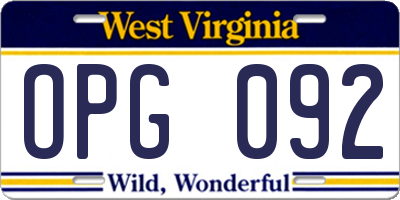 WV license plate OPG092