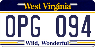 WV license plate OPG094