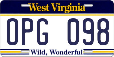WV license plate OPG098