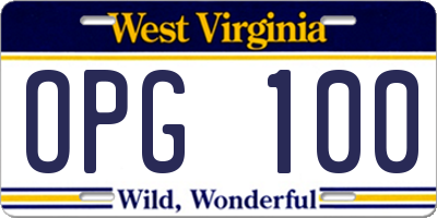 WV license plate OPG100