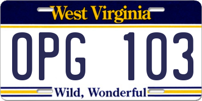 WV license plate OPG103