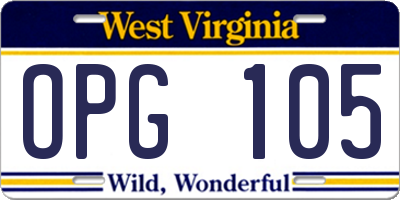 WV license plate OPG105