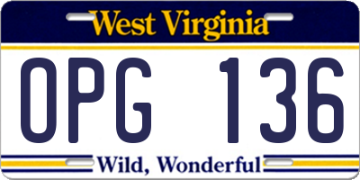 WV license plate OPG136