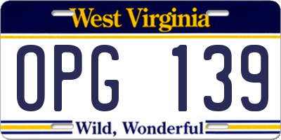 WV license plate OPG139