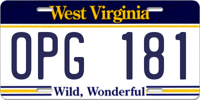 WV license plate OPG181