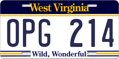 WV license plate OPG214
