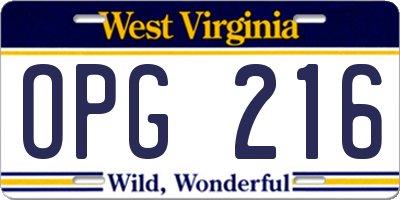 WV license plate OPG216
