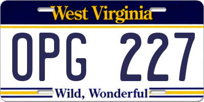 WV license plate OPG227