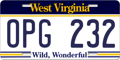 WV license plate OPG232