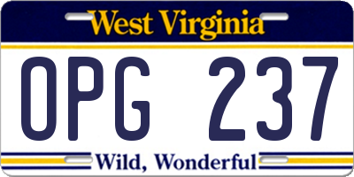WV license plate OPG237