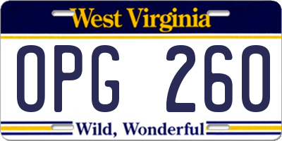WV license plate OPG260