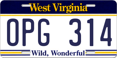 WV license plate OPG314