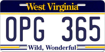 WV license plate OPG365