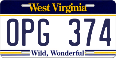 WV license plate OPG374
