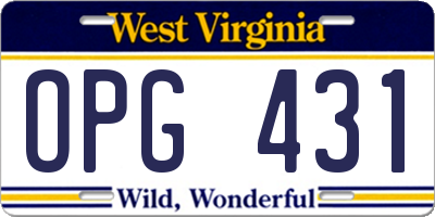 WV license plate OPG431