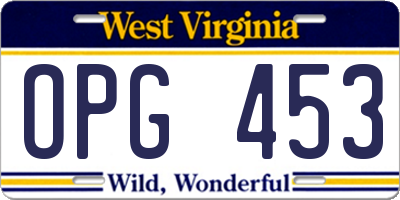 WV license plate OPG453