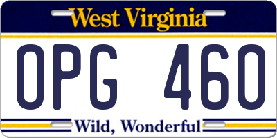 WV license plate OPG460