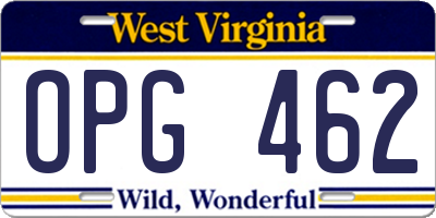 WV license plate OPG462