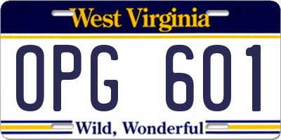 WV license plate OPG601