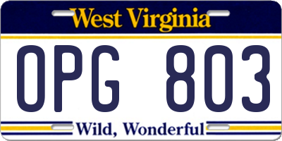 WV license plate OPG803