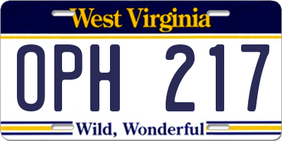 WV license plate OPH217