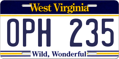WV license plate OPH235