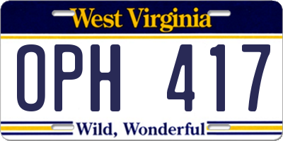 WV license plate OPH417