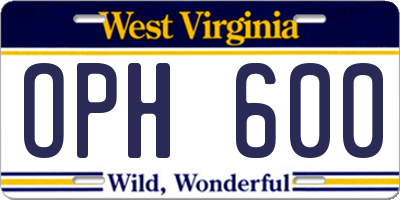 WV license plate OPH600