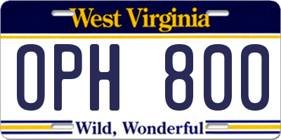 WV license plate OPH800