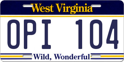 WV license plate OPI104