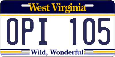 WV license plate OPI105