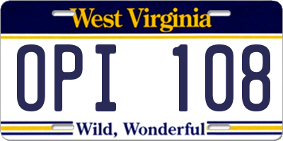 WV license plate OPI108