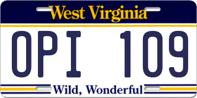 WV license plate OPI109