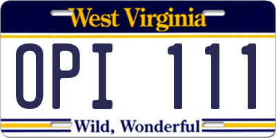 WV license plate OPI111