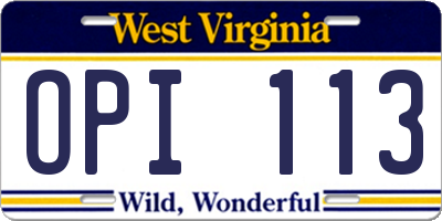 WV license plate OPI113