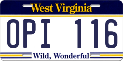 WV license plate OPI116