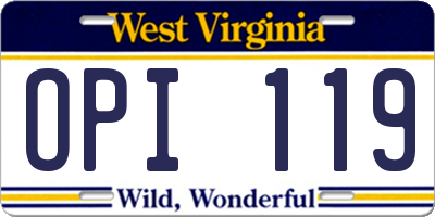WV license plate OPI119
