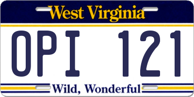 WV license plate OPI121