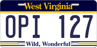 WV license plate OPI127