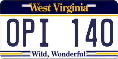 WV license plate OPI140