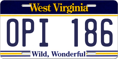 WV license plate OPI186