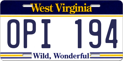 WV license plate OPI194