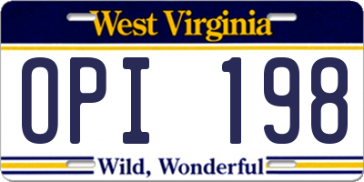 WV license plate OPI198