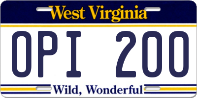 WV license plate OPI200